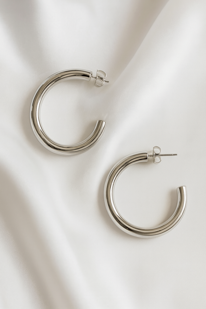 Aretes Acero Brillantes Plateados✨ 30 MM