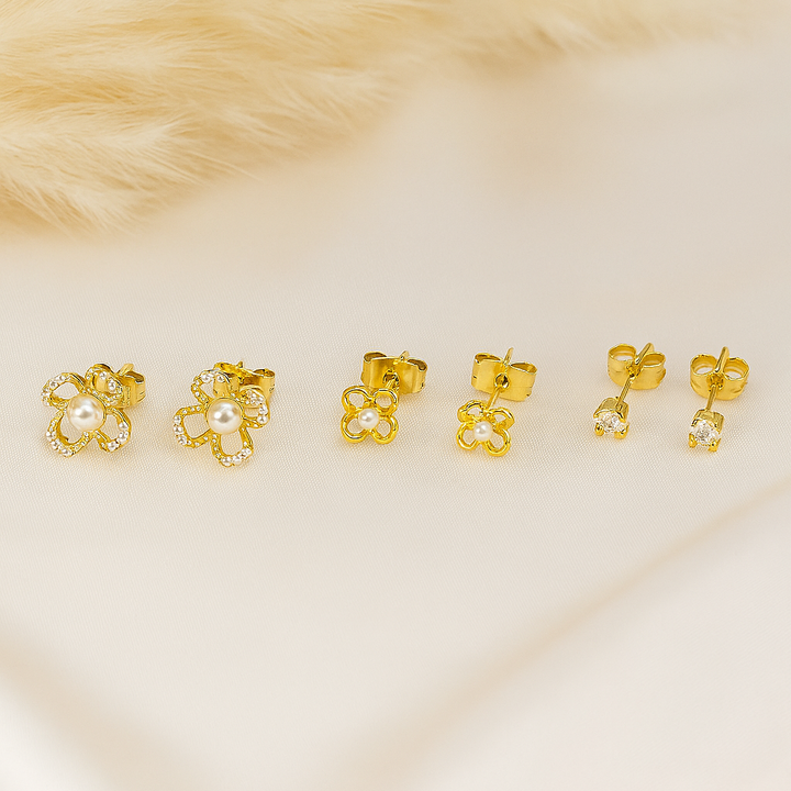 Trío de Aretes Acero Dorado🌸