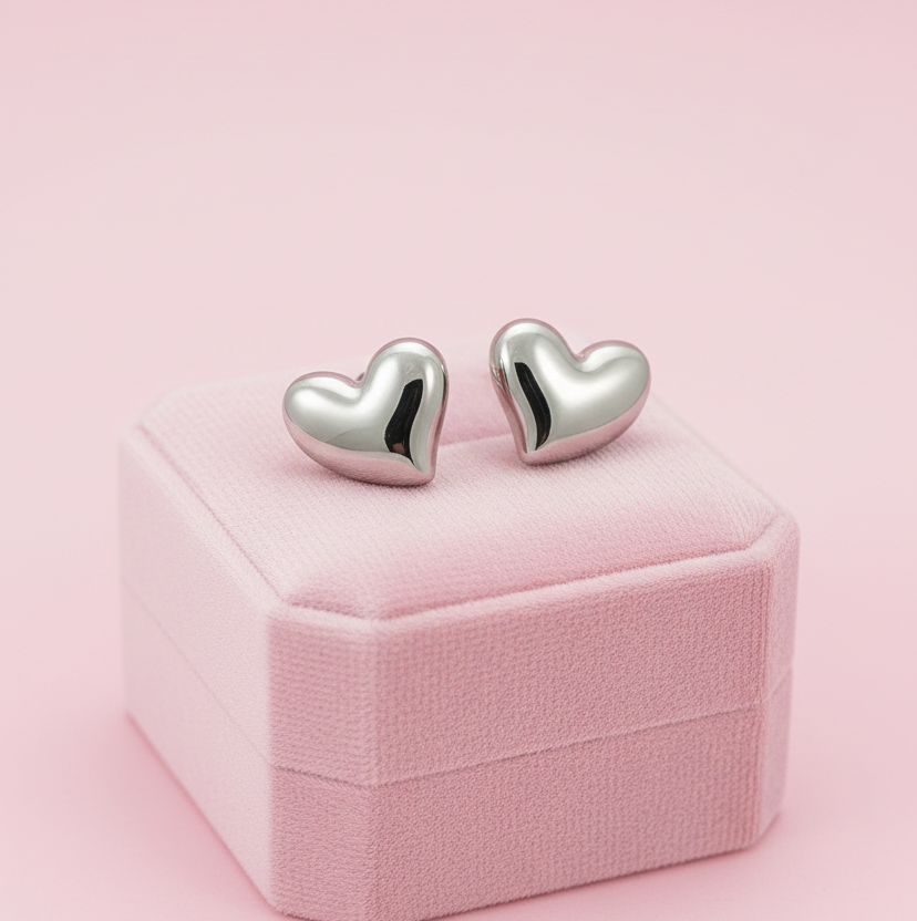 Aretes de Acero Corazón de Luz Plateada