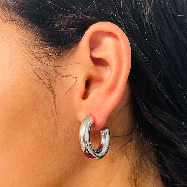 Aretes Acero Media Luna Plateada 25MM
