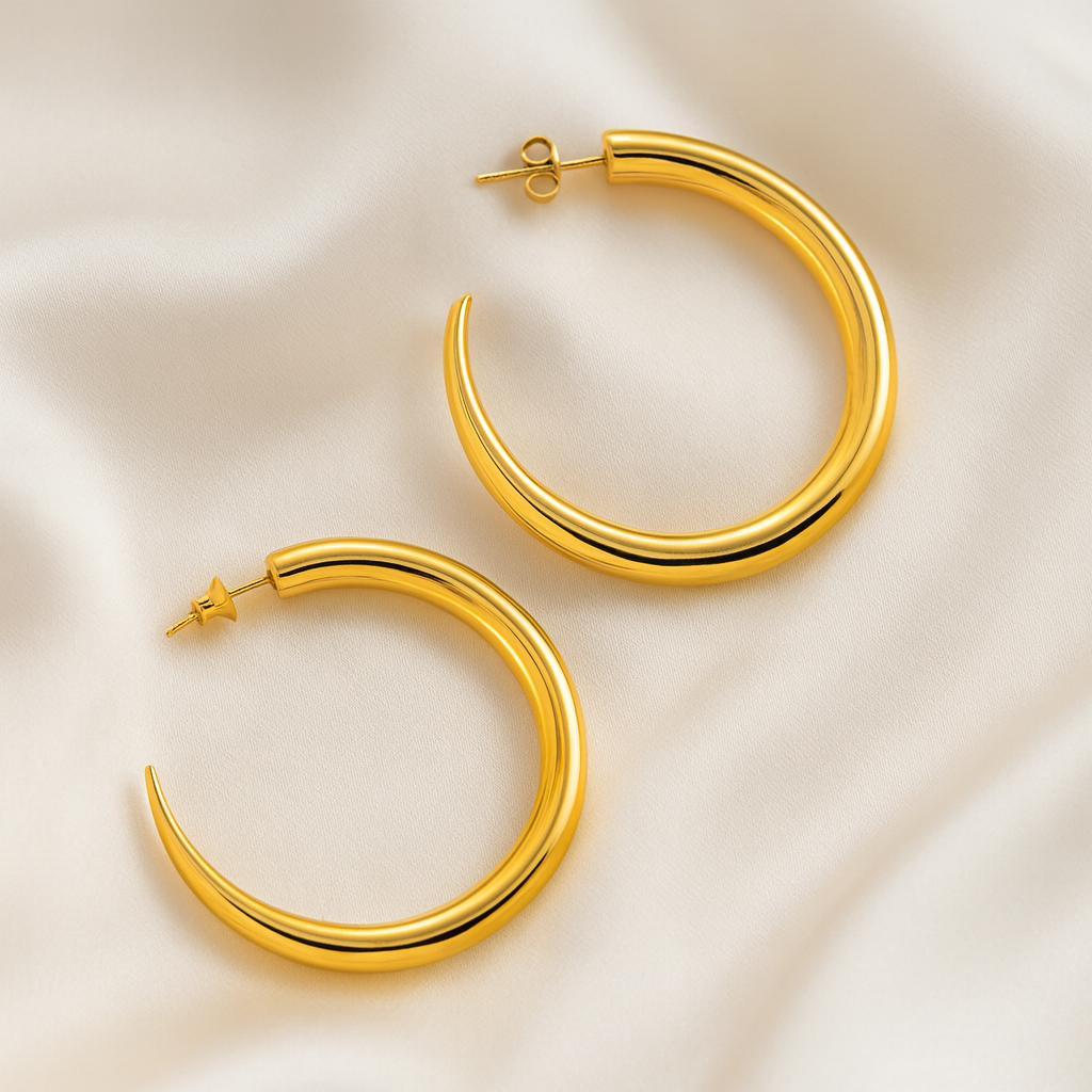 Aretes Acero Brillantes  Doradoras ✨ 35 MM