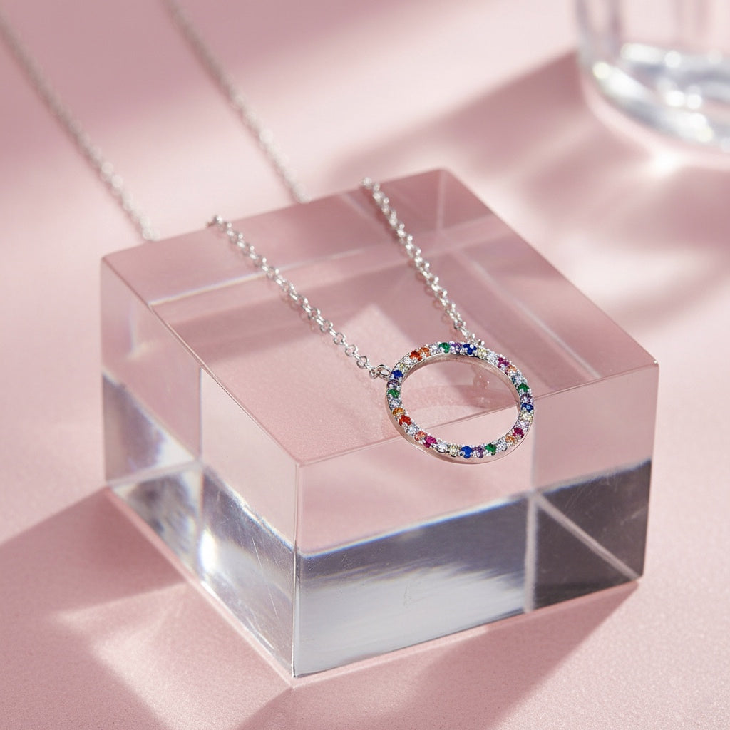 Collar Plata Círculo Colores