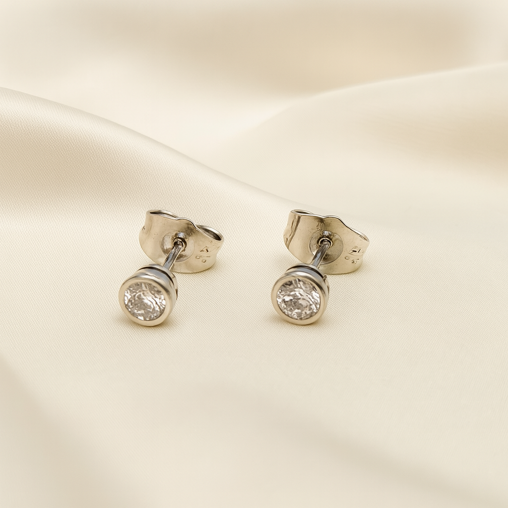 Aretes de Acero Brillo Redondo Plateado