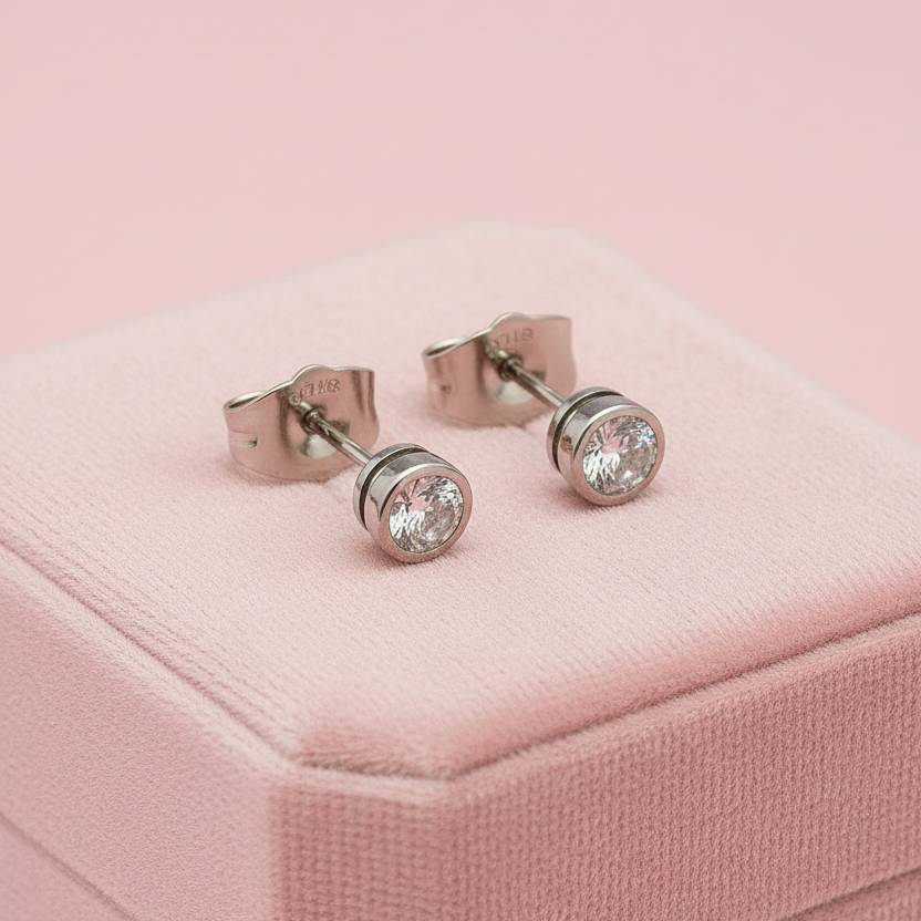 Aretes de Acero Brillo Redondo Plateado