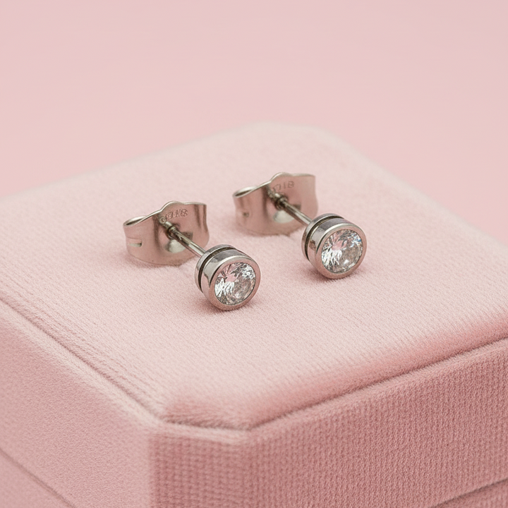 Aretes de Acero Brillo Redondo Plateado