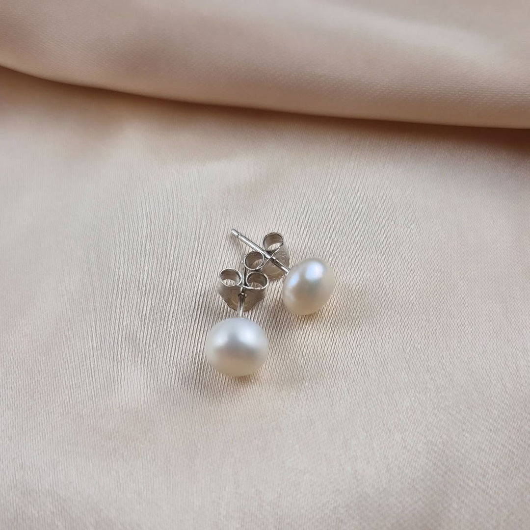 Aretes Acero 6MM Perlas