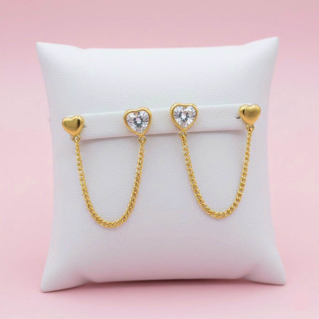 Aretes de Oro 10k Cadena Corazón