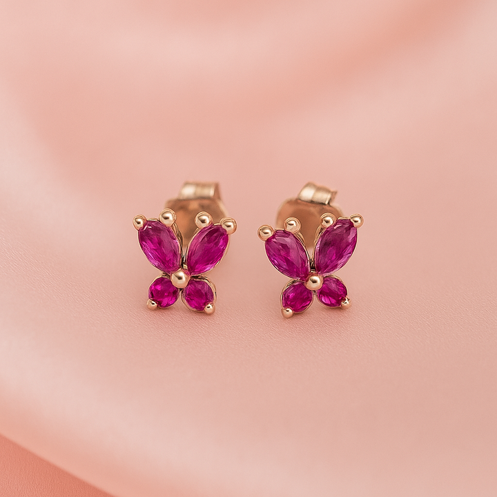 Aretes de Plata Mariposa Fucsia
