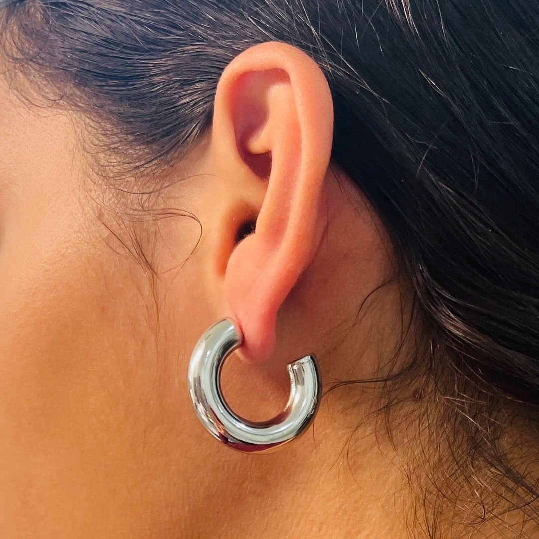 Aretes Acero Media Luna Plateada 25MM