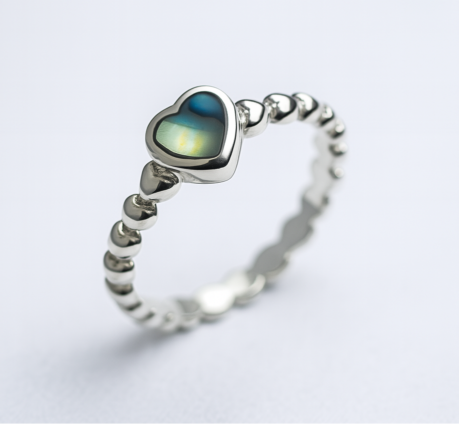 Anillo de Plata Blanco Corazón Abulón