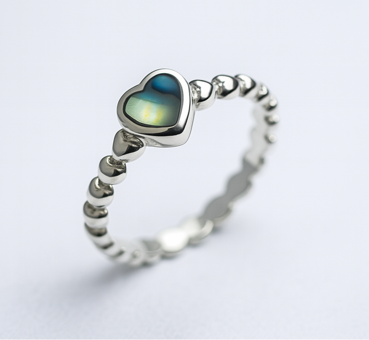 Anillo de Plata Blanco Corazón Abulón