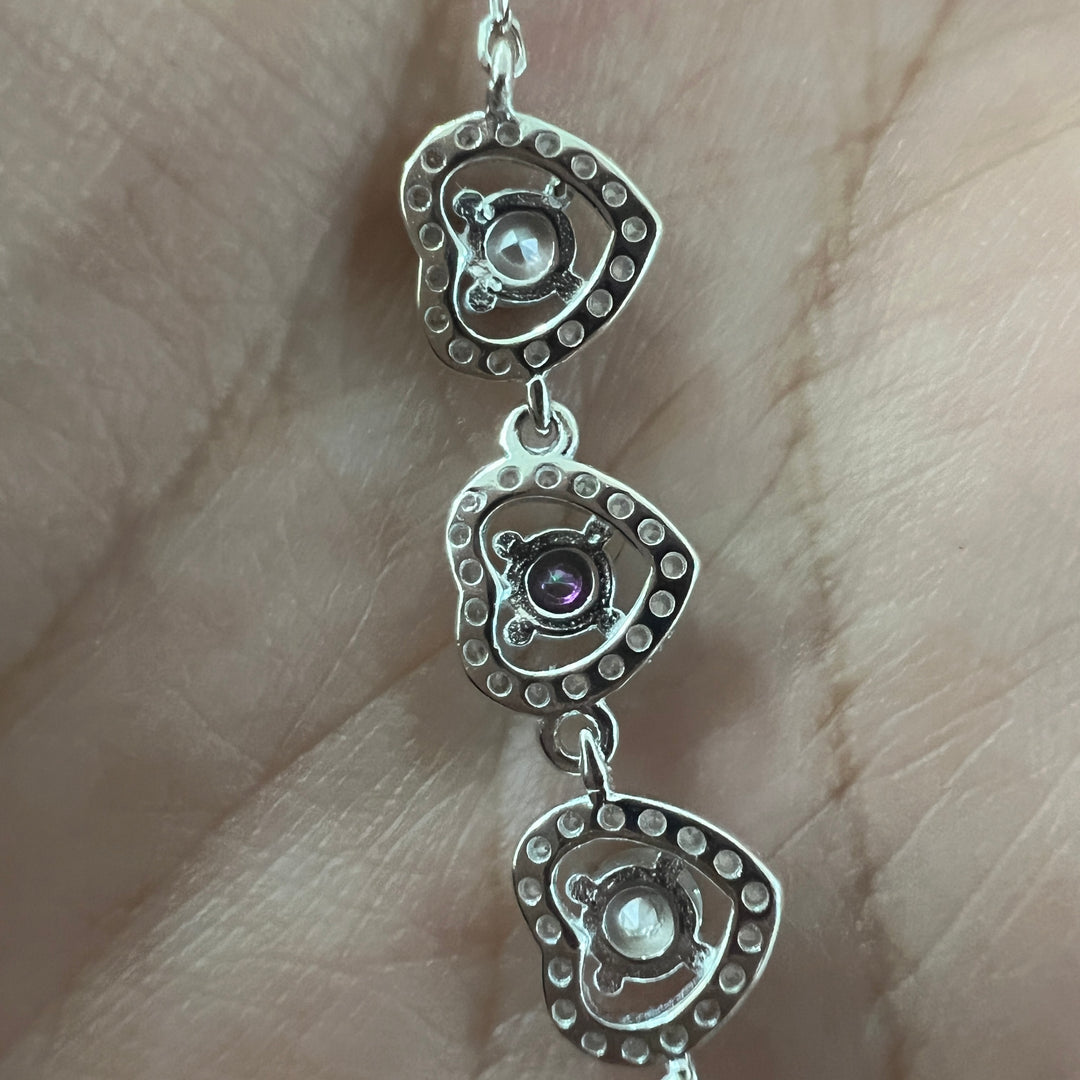 Pulsera Plata Triple Corazón Topacio Místico