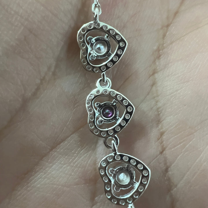 Pulsera Plata Triple Corazón Topacio Místico