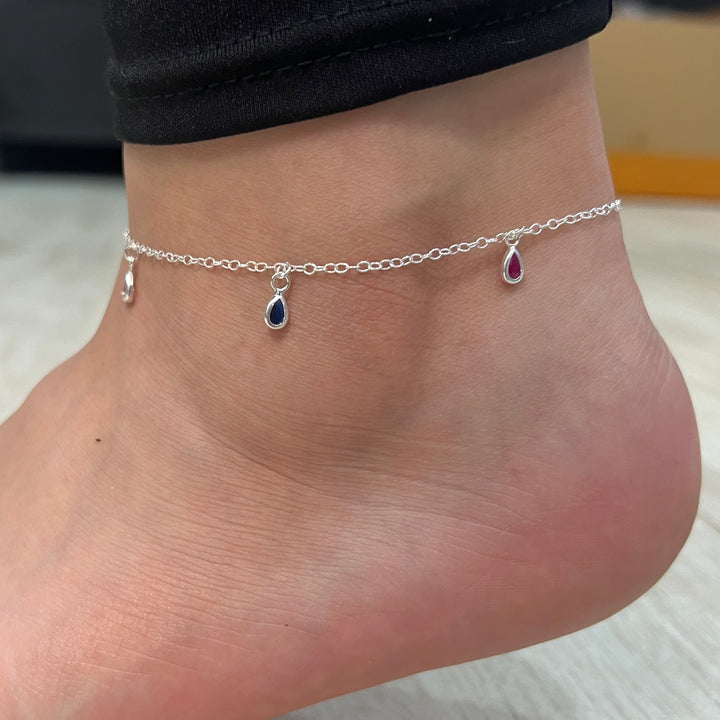 Tobillera Plata Gotas de colores💧