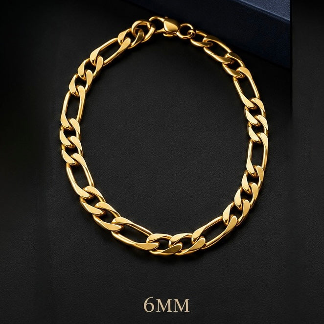 Pulsera Acero Figaro Dorada 6MM