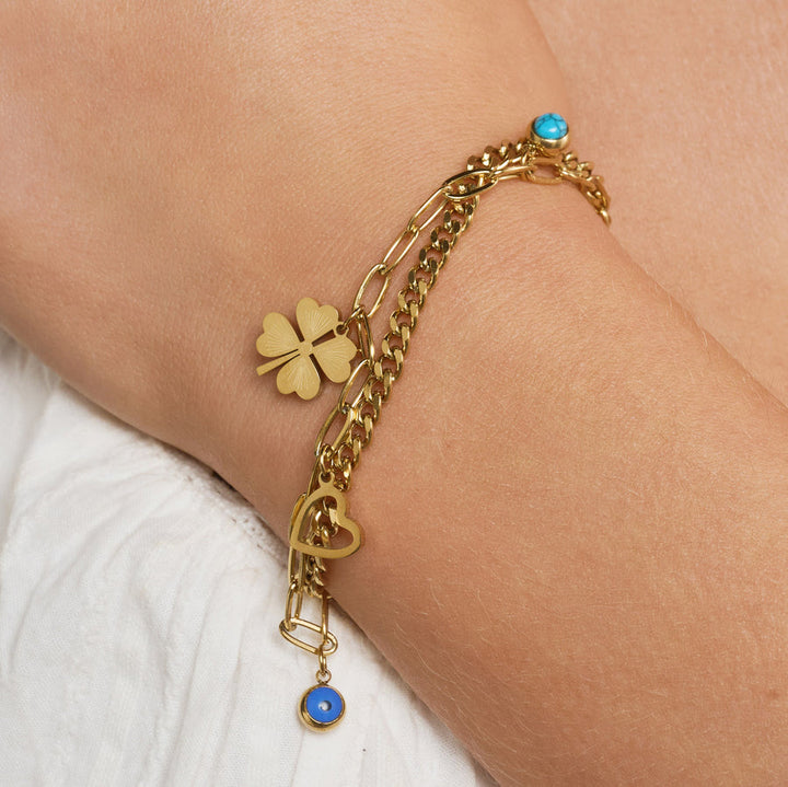 Pulsera Acero Trébol Corazón