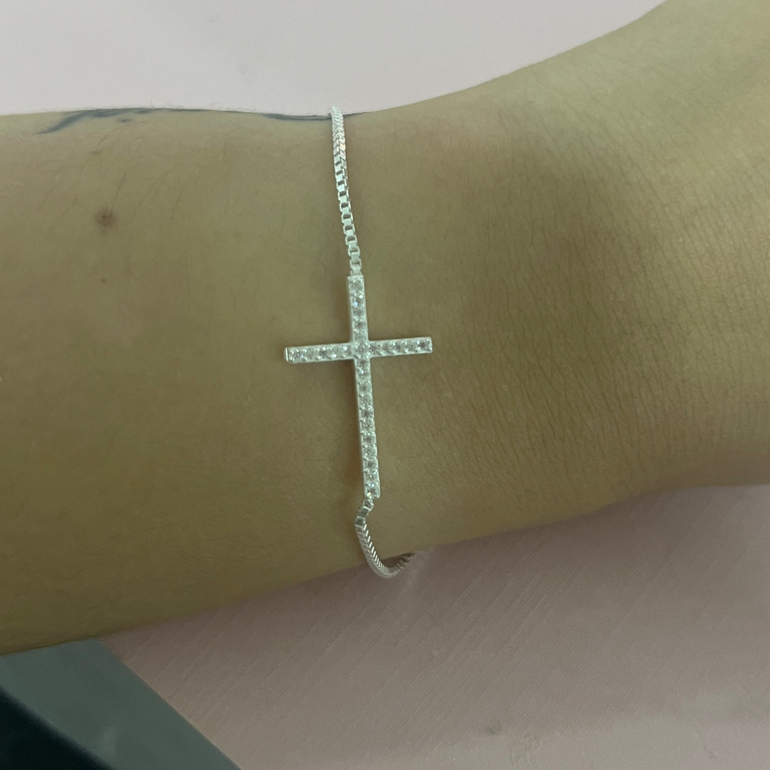 Pulsera Plata Cruz Ajustable