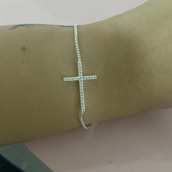 Pulsera Plata Cruz Ajustable