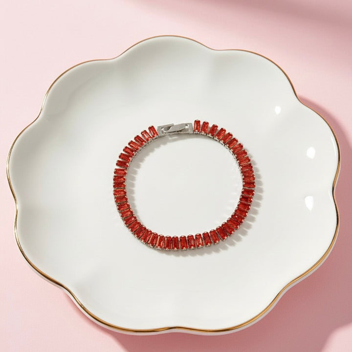 Pulsera Acero Baguettes Rojo Plateada