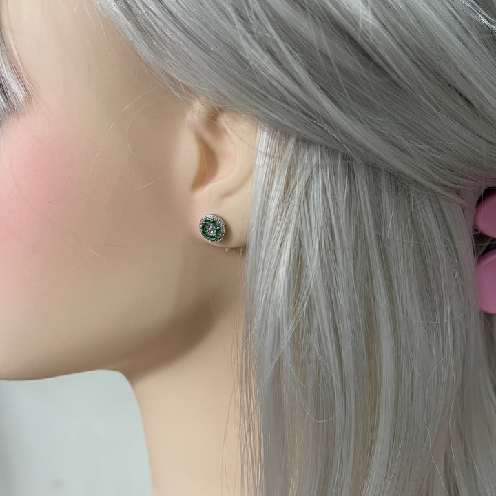 Aretes de Plata Círculo Verde 8MM