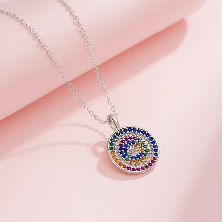 Collar Plata Círculo Arcoíris