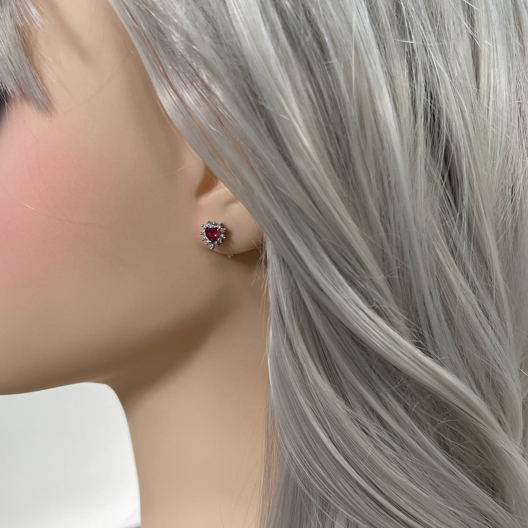 Aretes de Plata Corazón Reina Rojo 7MM❤️