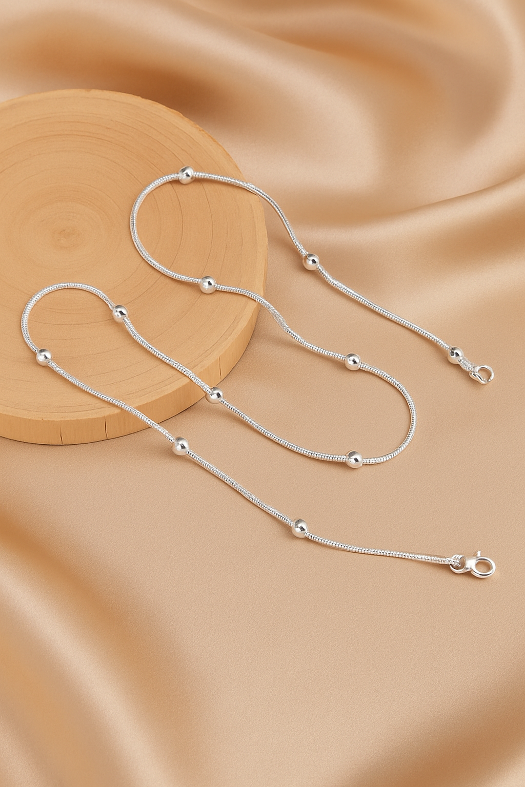 Cadena Acero 🍡 Bolitas Plateada Blanca