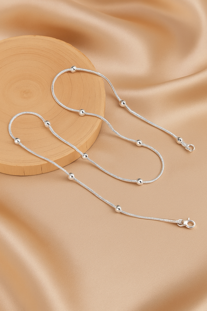 Cadena Acero 🍡 Bolitas Plateada Blanca