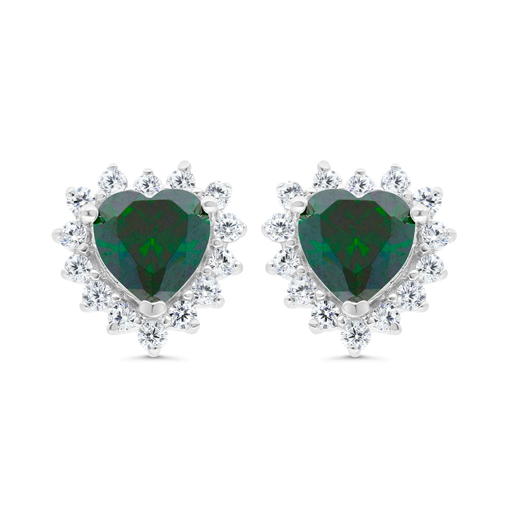 Aretes de Plata Corazón Reina Verde 7MM💚