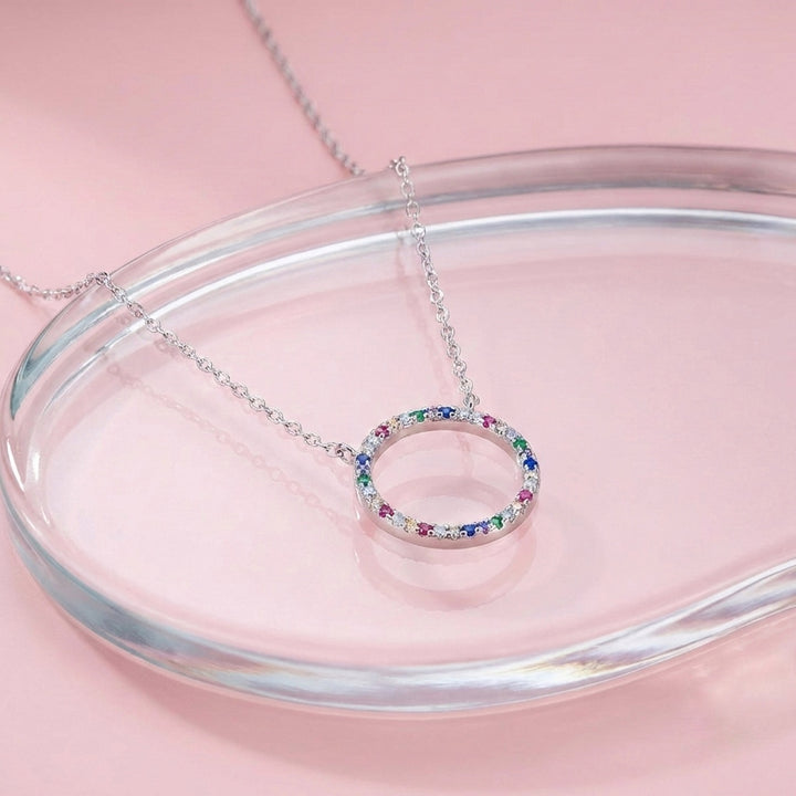 Collar Plata Círculo Colores