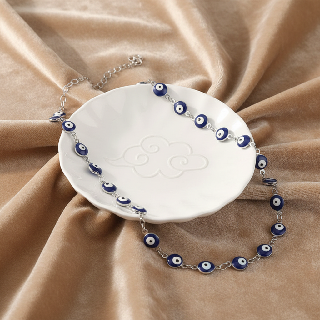 Collar de Acero Ojo Turco Azul Plateada