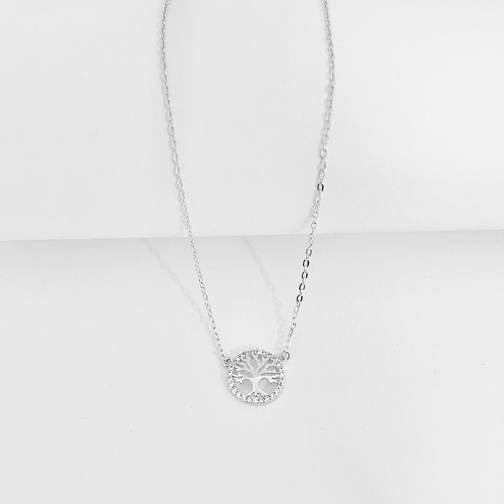 Collar de Acero Árbol Plateada