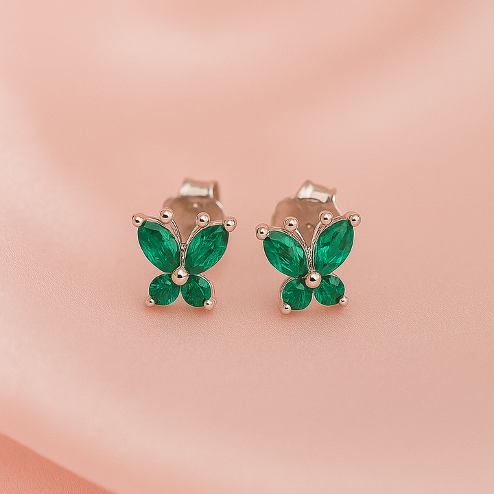 Aretes de Plata Mariposa Verde