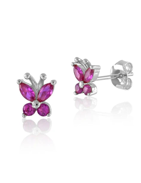 Aretes de Plata Mariposa Fucsia