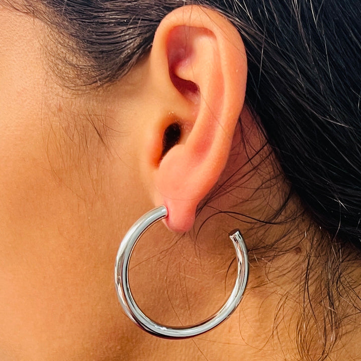 Aretes Acero Brillantes Plateado✨ 40 MM