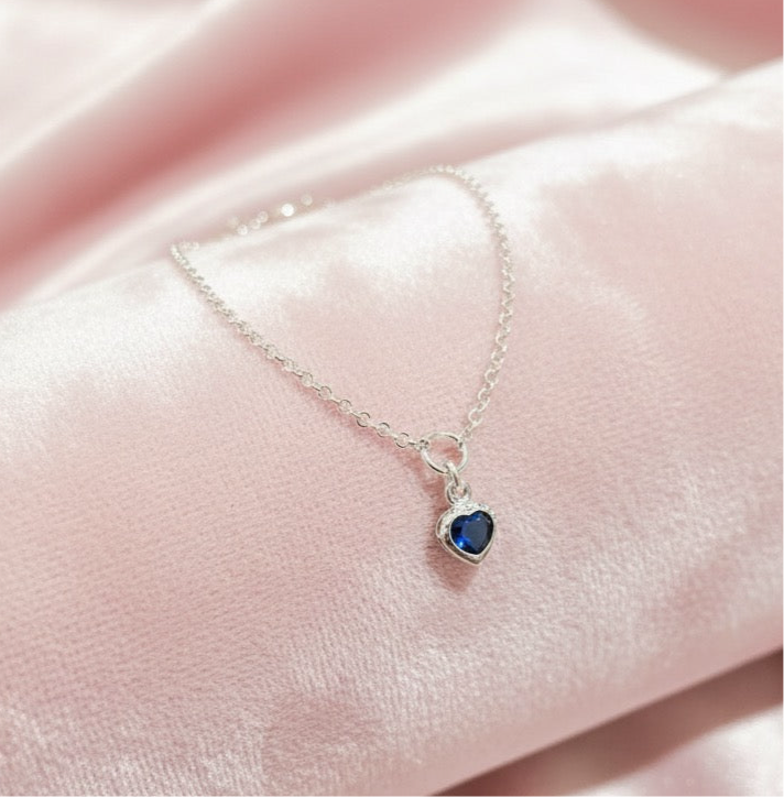 Tobillera Plata Corazón Azul