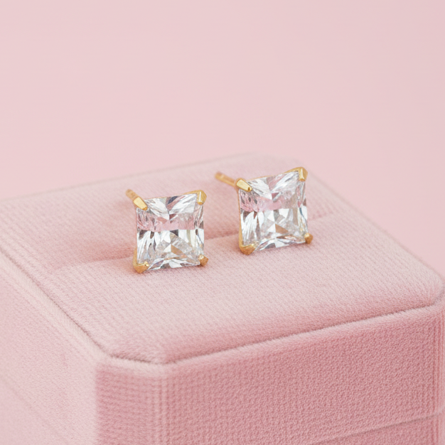 Aretes de Acero Cuadro Dorado