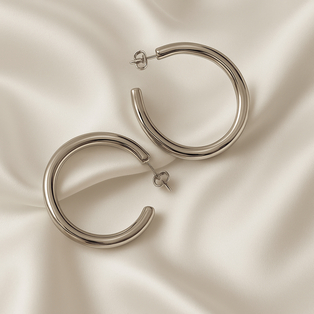 Aretes Acero Brillantes Plateado✨ 40 MM