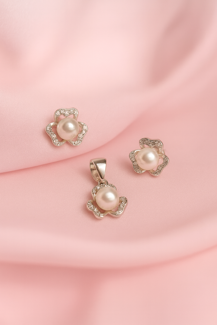 Juego Plata Perlas Trébol 🍀