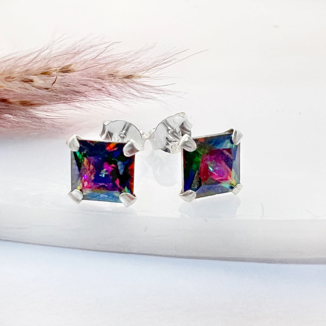 ▷ Aretes Chispas Topacio Místico 6MM | Plata 925 | Nicola Joyería 🇨🇷