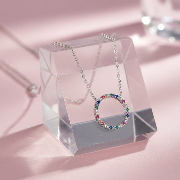 Collar Plata Círculo Colores