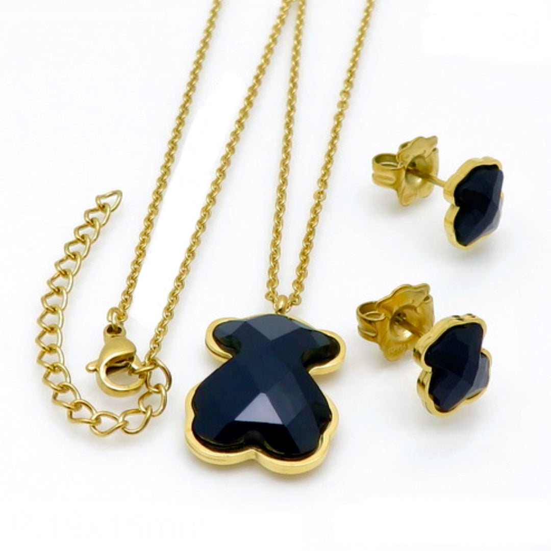Juego de Acero TOÜS Dorado Piedra 🐻⚫️