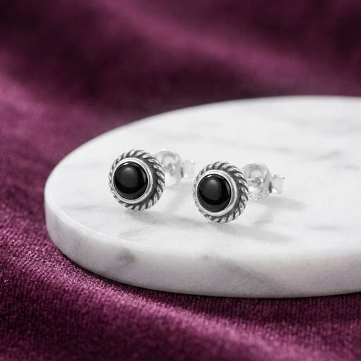 Aretes Ónix Plata 7MM