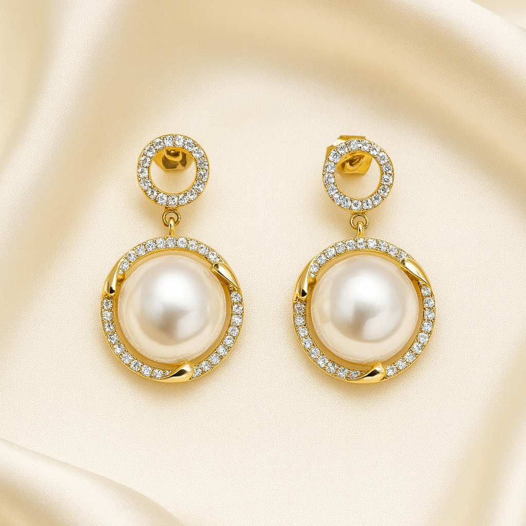 Aretes Dorados colgantes Perla