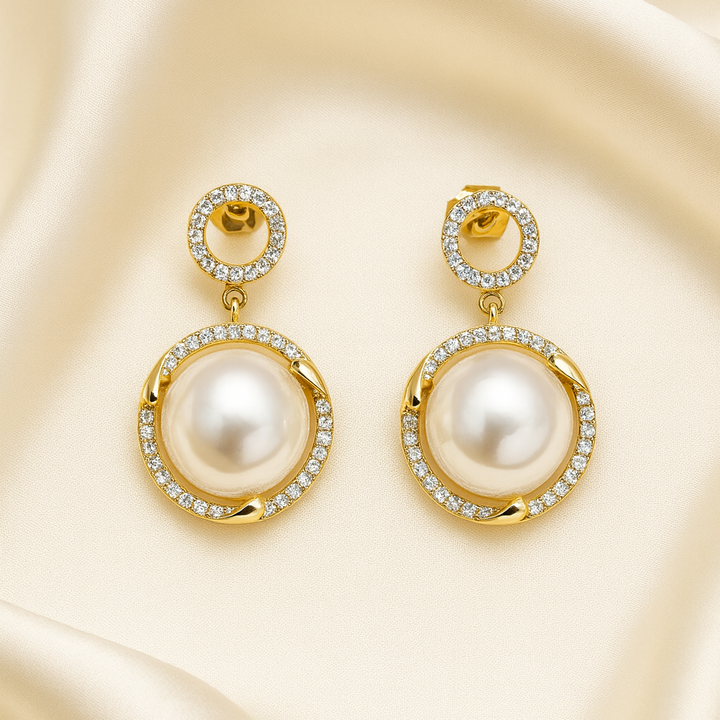 Aretes Dorados colgantes Perla