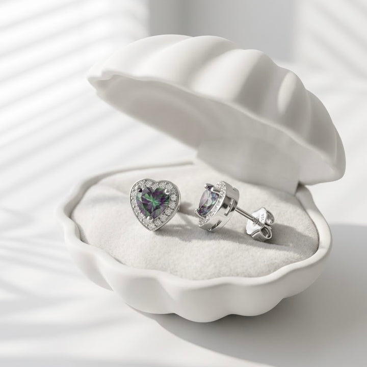 Aretes Plata Corazón 🪻Topacio Místicos