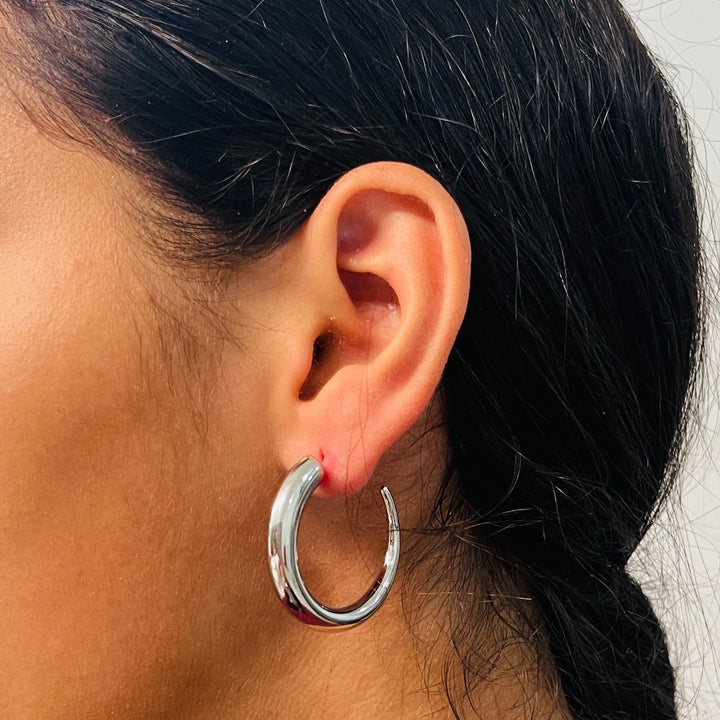 Aretes Acero Brillantes Plateado ✨ 35MM