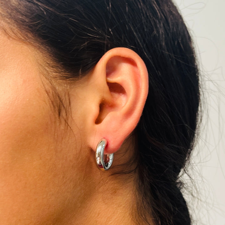 Aretes Acero Media Luna Plateada 20MM