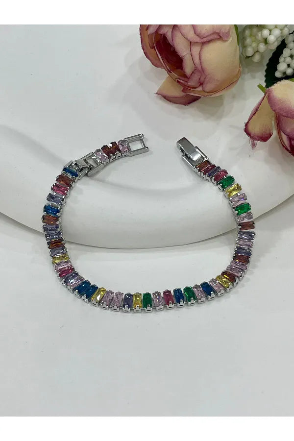 Pulsera Acero 🌈 Multicolor Baguettes Plateado