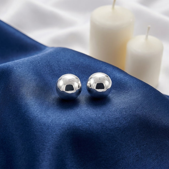 Aretes Plata 🍉Media Bola 12MM